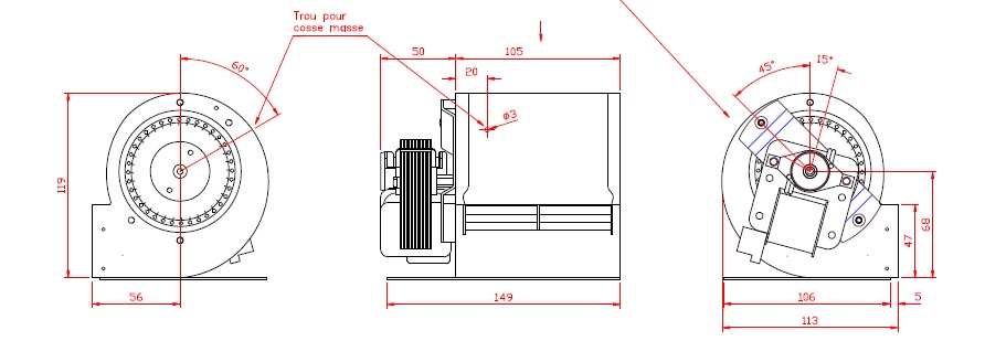 Ventilateur SWEGON DDL 76-86 LM59 - Moteur à gauche avec plaque - Récupel incluse