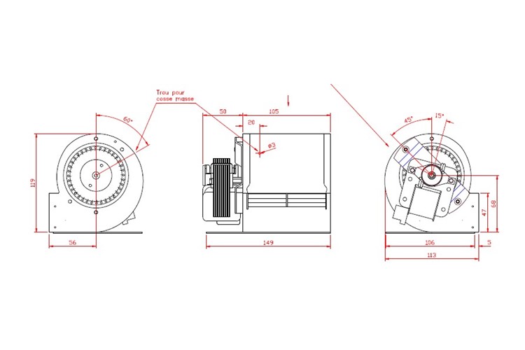 Ventilateur SWEGON DDL 76-86 LM59 - Moteur à gauche avec plaque - Récupel incluse