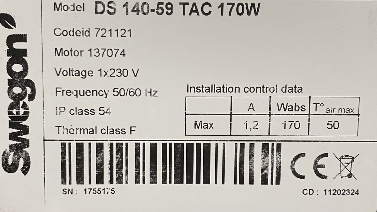 Vent. Cent. simple ouie DS 140-59 TAC 170W - Récupel incl.