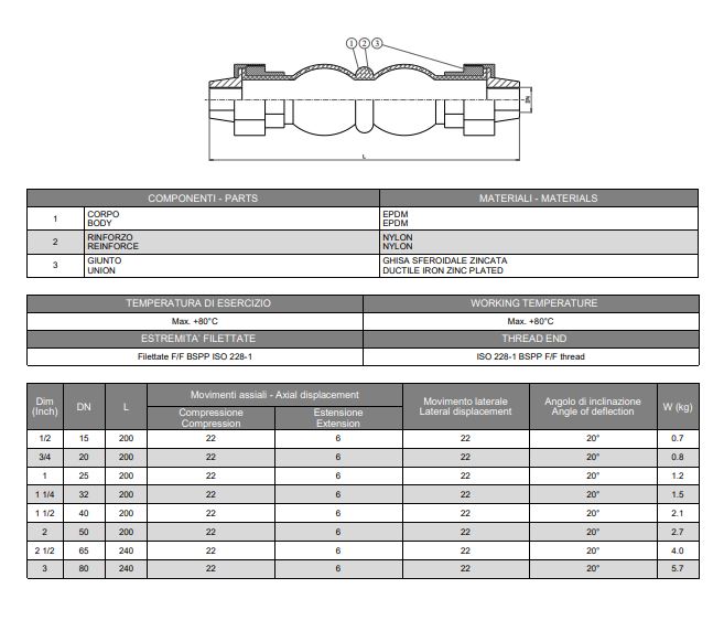 Compensateur DN50 PN10 fileté