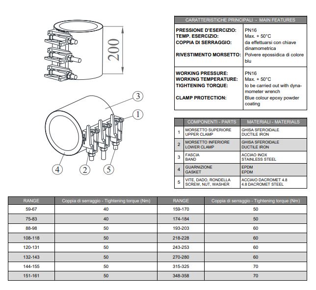 Manchon de réparation long - 68-78 - L : 200mm